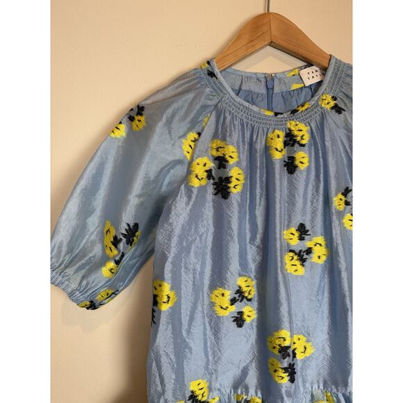Tanya Taylor Dress Girls L Blue Floral Mini Eliza Kids Yellow Ruffle Chiffon 12 - Picture 2 of 7